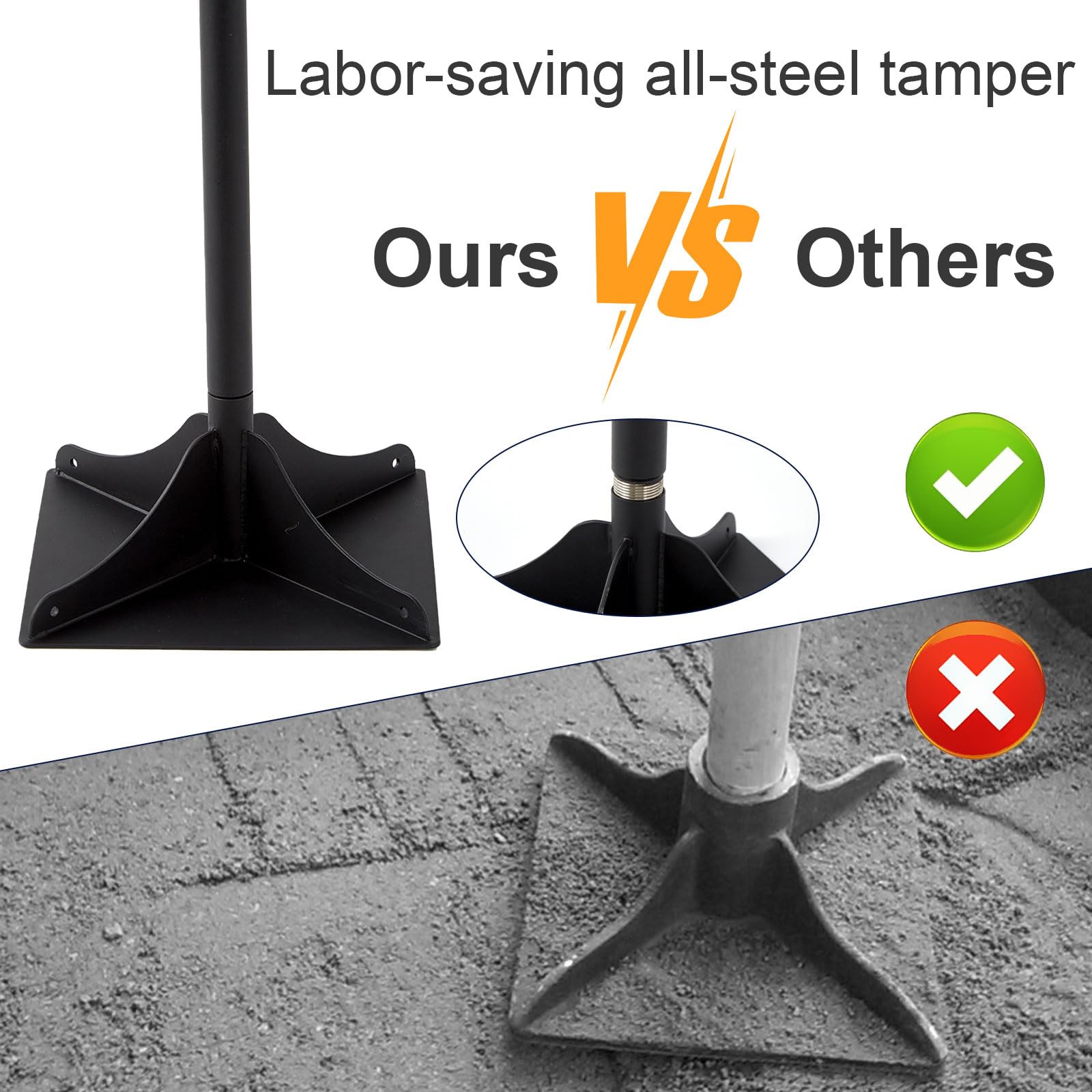 redder 8 x 8 in Garden Ground Tamper with 48 inch Steel Handle, Heavy Duty Lawn Level Tool for Landscaping, Yard Lawn Leveler, Level Rake for Soil, Lawn Flattener, Soil Leveler, Lawn and Garden Tools