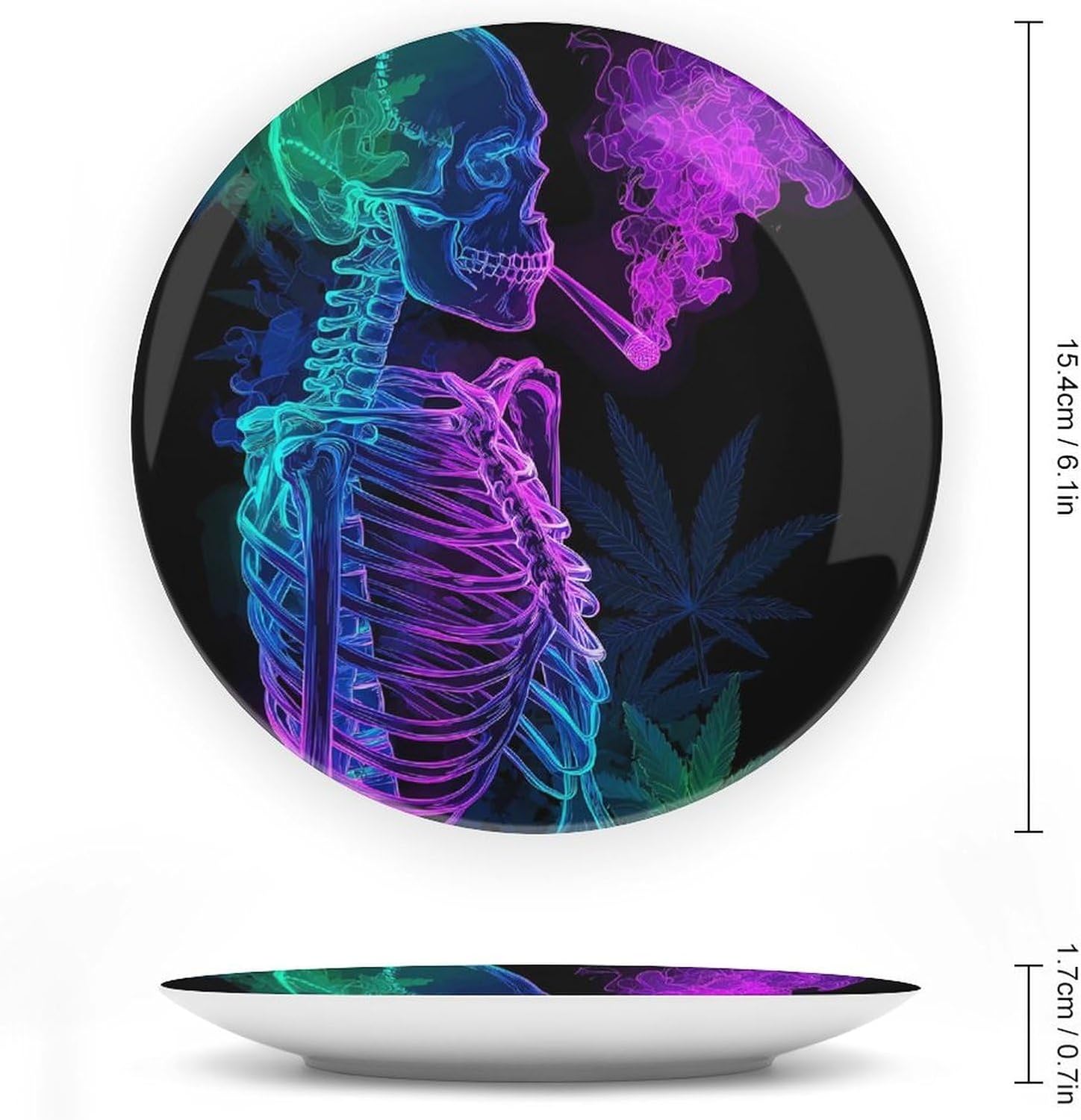Neon Skeleton Smoking Weed1 Modern Decorative Plate Ceramic Ornaments 6inch image 2