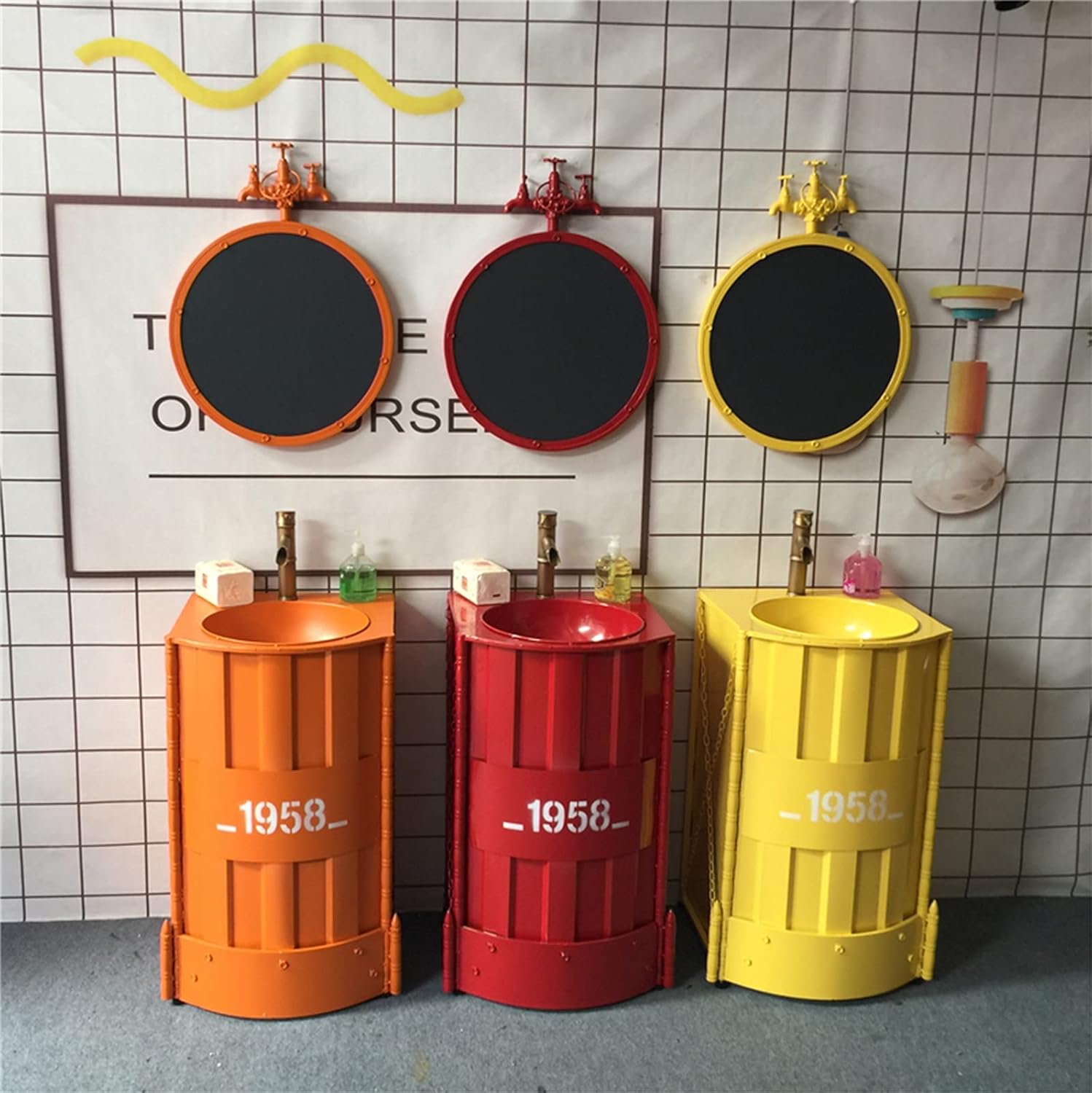 Free Standing Vanity Basin Bathroom Unit & Sink Floorstanding Gloss Full Pedestal Cabinet Under Unit, 20.8 x 18.8 33.4in,A:Red,with Mirror (A:red Without Mirror)