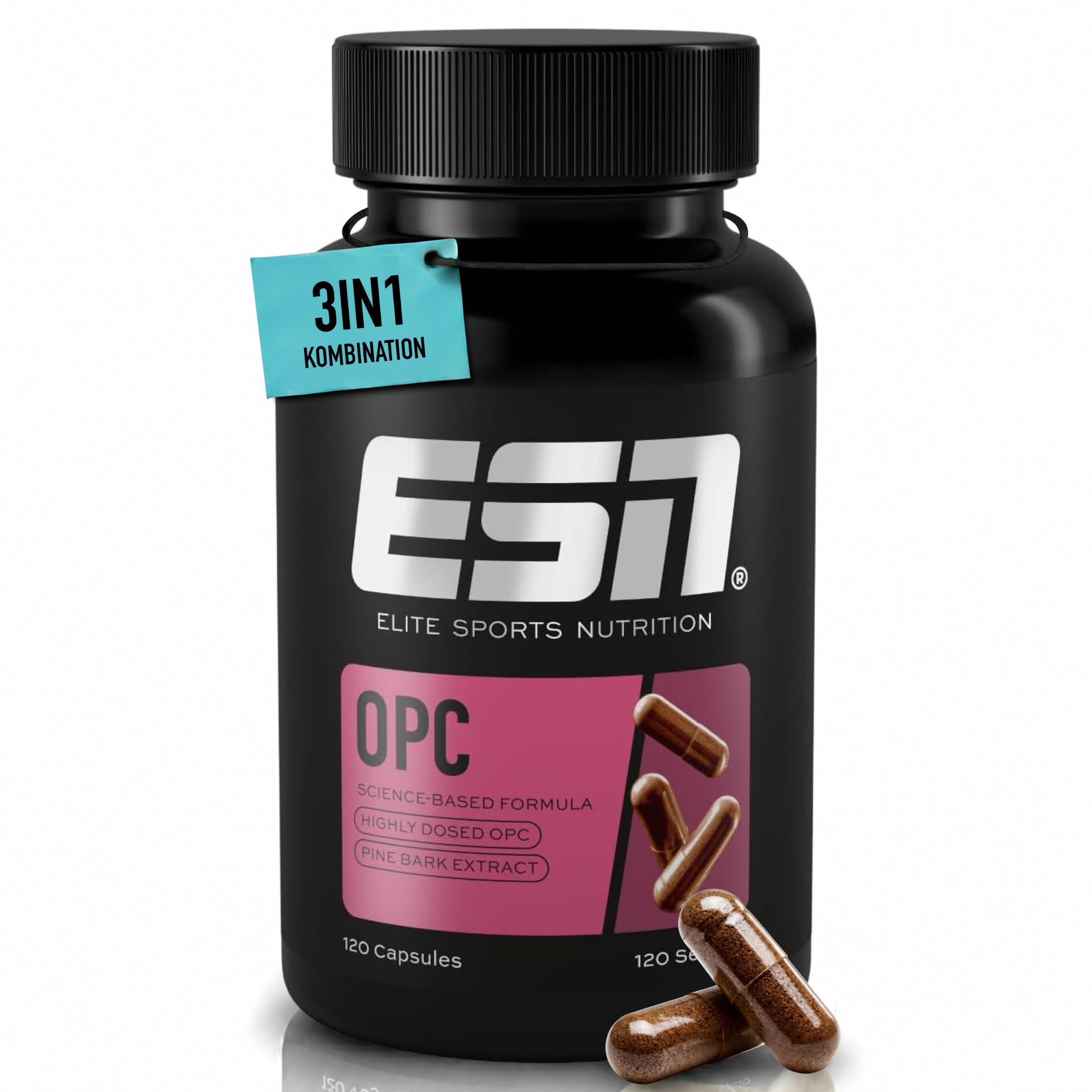 ESN OPC, 120 Kapseln, Traubenkern-Extrakt Kapseln mit Vitamin C, hochdosiert, vegan - made in Germany