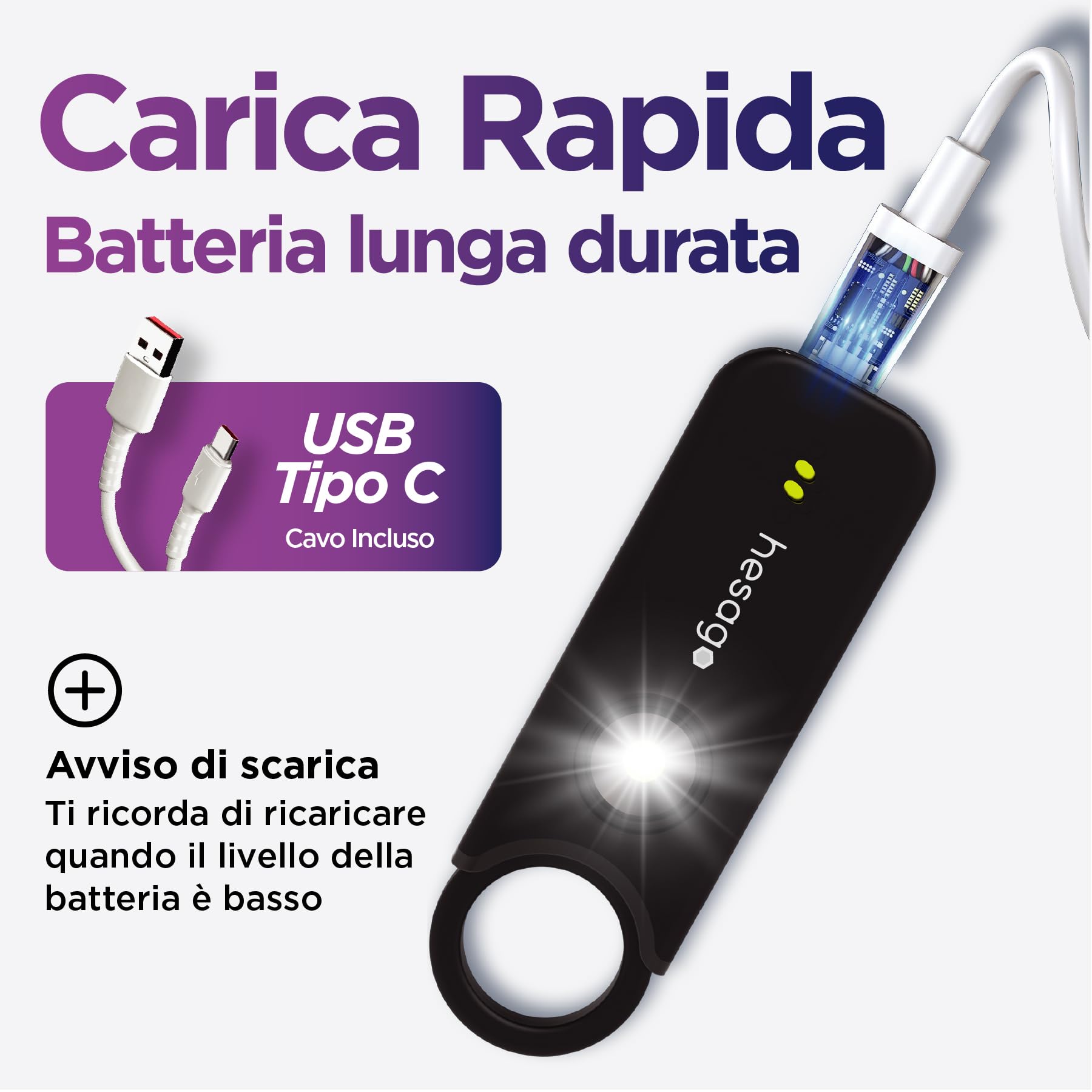 SnapSiren - Allarme Personale anti aggressione - Autodifesa con Sirena 135 dB - Portachiavi Donna da borsetta per Difesa Personale - Torcia e Allarme Porta Ingresso Hotel (Nero)