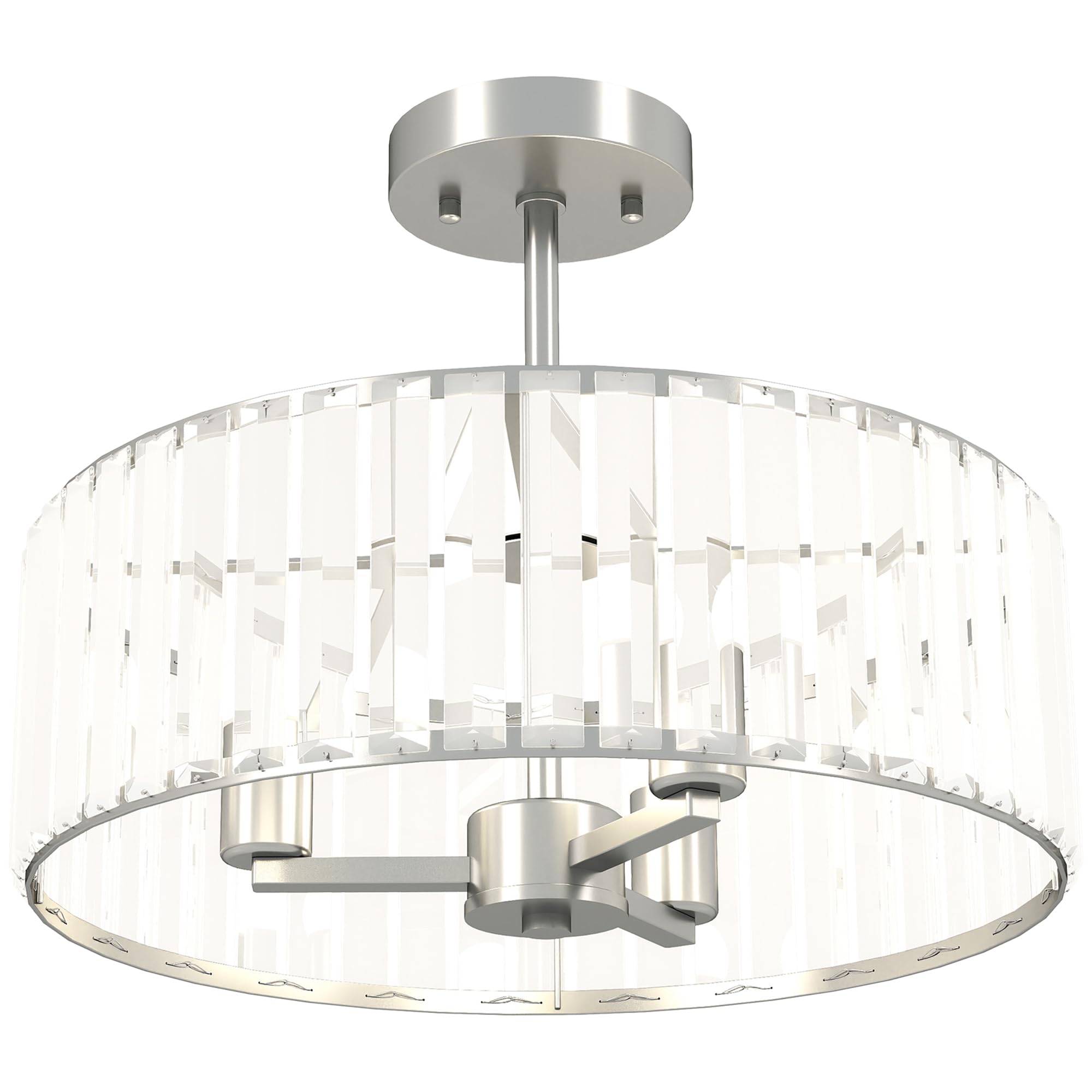 HOMCOM Crystal Ceiling Light Fixture, Semi Flush Mount Modern Crystal Chandelier Ceiling Light for Living Room, Bedroom, Hallway, Dining Room, E14 Base 3-Lights, Silver Tone