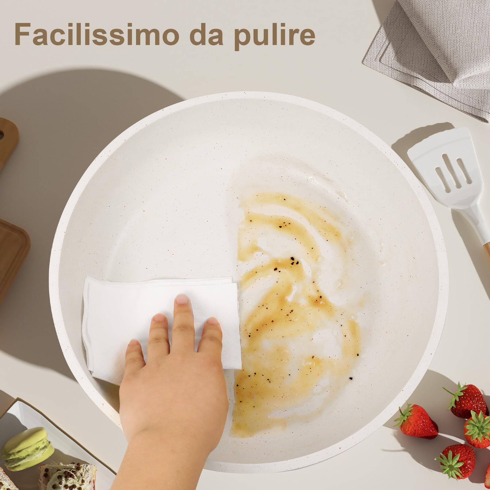 YASHE Set da 13 pentole e padelle antiaderenti, set di pentole a induzione, set di pentole da cucina con manico staccabile, lavabile in lavastoviglie e forno, bianco crema