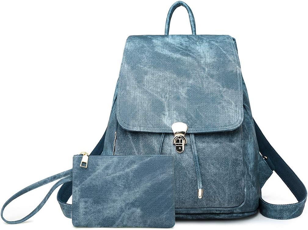 NICOLE & DORIS Fashion Women Backpack Ladies Canvas Rucksack Casual Daypack Girls School Backpack Large Capacity Backpack with Purse Blue