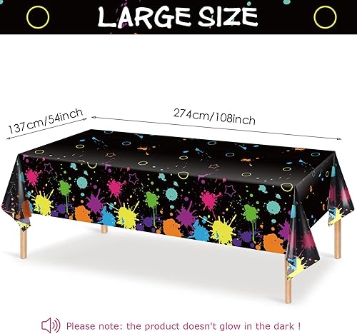 Miniatura 2 de Fundas de mesa para fiestas, manteles de plástico neón desechables de 108 x 54 pulgadas, manteles de neón brillantes para decoración de fiesta de