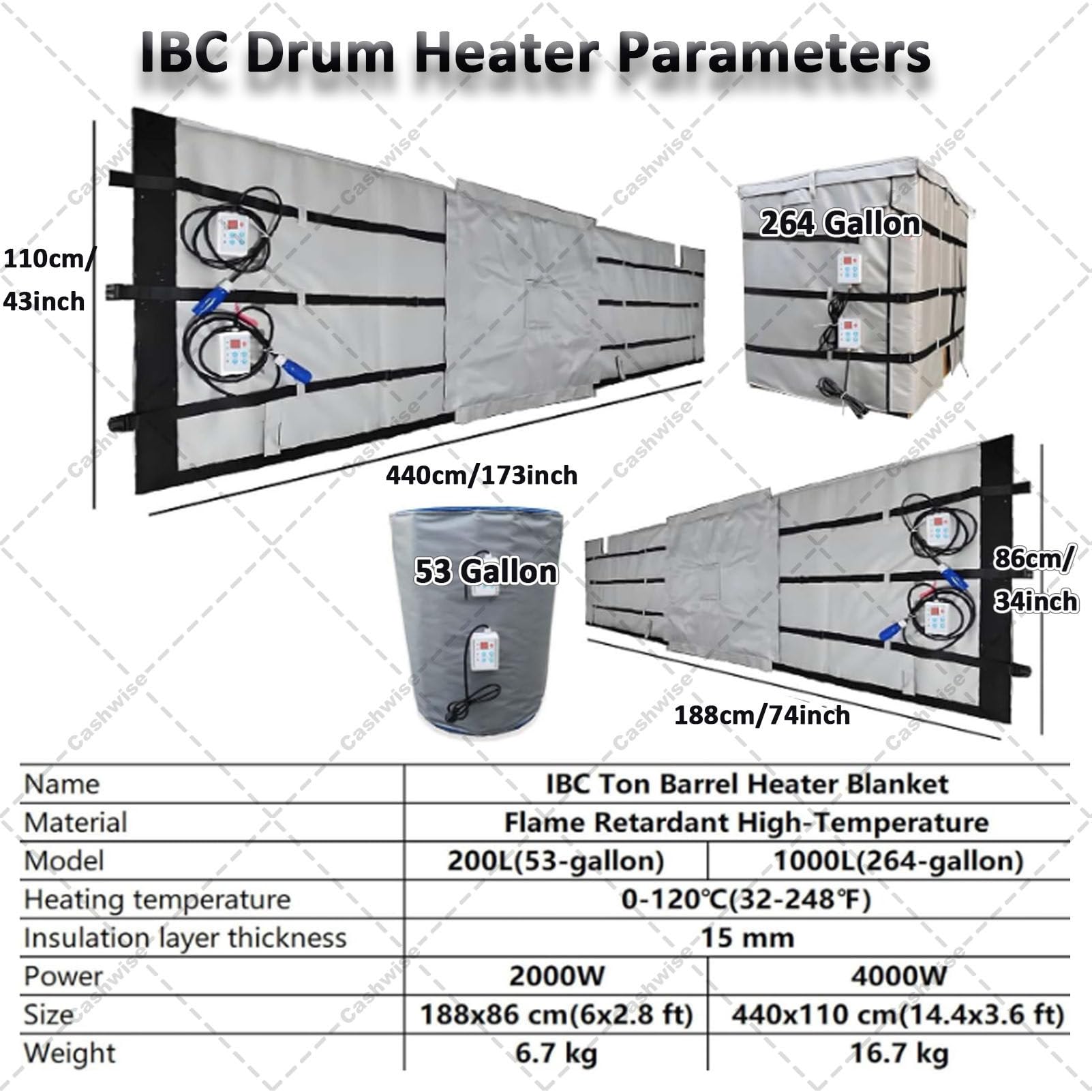 Podgrzewacz beczek IBC, przemysłowy metalowy podgrzewacz beczek na olej, koc grzewczy do beczek IBC o pojemności 200 l/1000 l, do beczek plastikowych, żeliwnych beczek IBC Black-55Gallon/200L