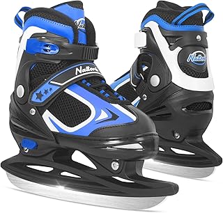 Nattork Adjustable Ice Skates Shoes for Boys, Youth and Women, Soft Padding and Reinforced Ankle Support Blue Boy Ice Hockey Skates for Outdoor and Rink 4Y 5Y 6Y 7Y