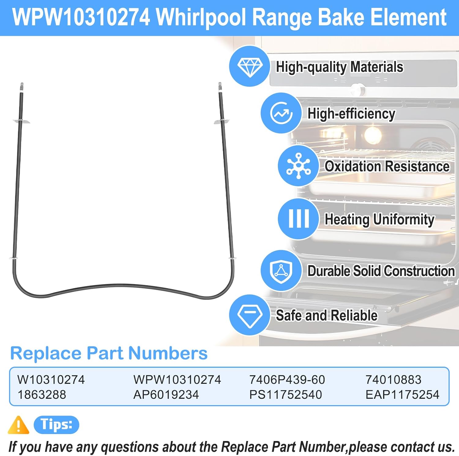 UPGRADED W10310274 Oven Bake Element Compatible with Whirlpool Maytag Jenn-Air Amana Range Ovens Parts,WPW10310274 Oven Lower Bake Element Replacement 1863288 74010883 7406P439-60 Heating Element