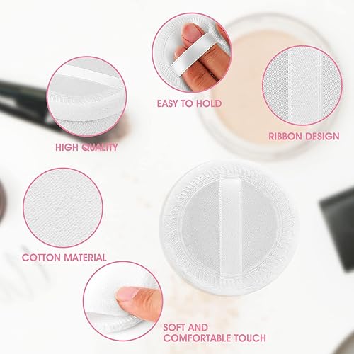 Miniatura 3 de 12 unidades de polvo de maquillaje de algodón rosa, soplos de polvo redondos para maquillaje facial en polvo de terciopelo para polvo suelto lavable