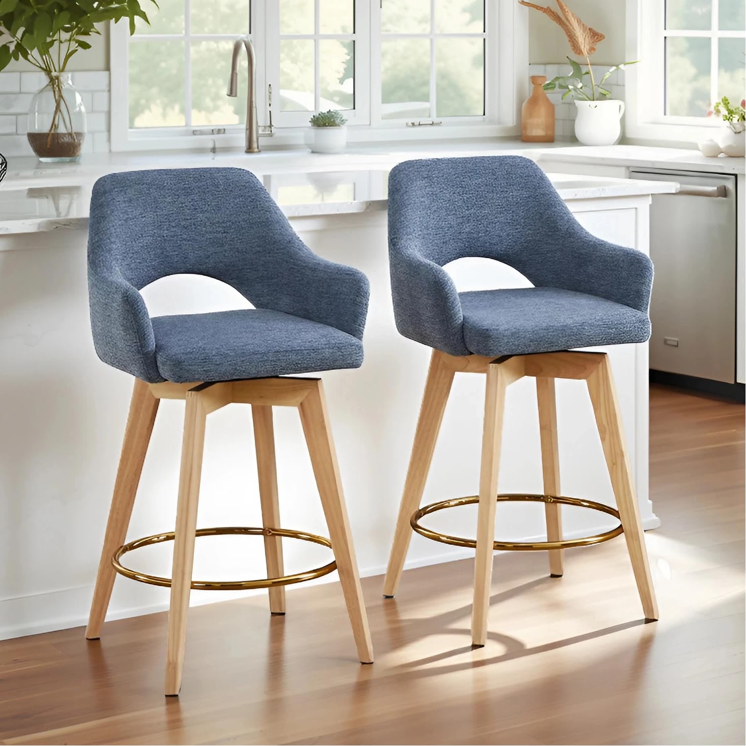 Zesthouse Swivel Bar Stools with Back &amp; Arms, Wood Counter Stools Set of 2