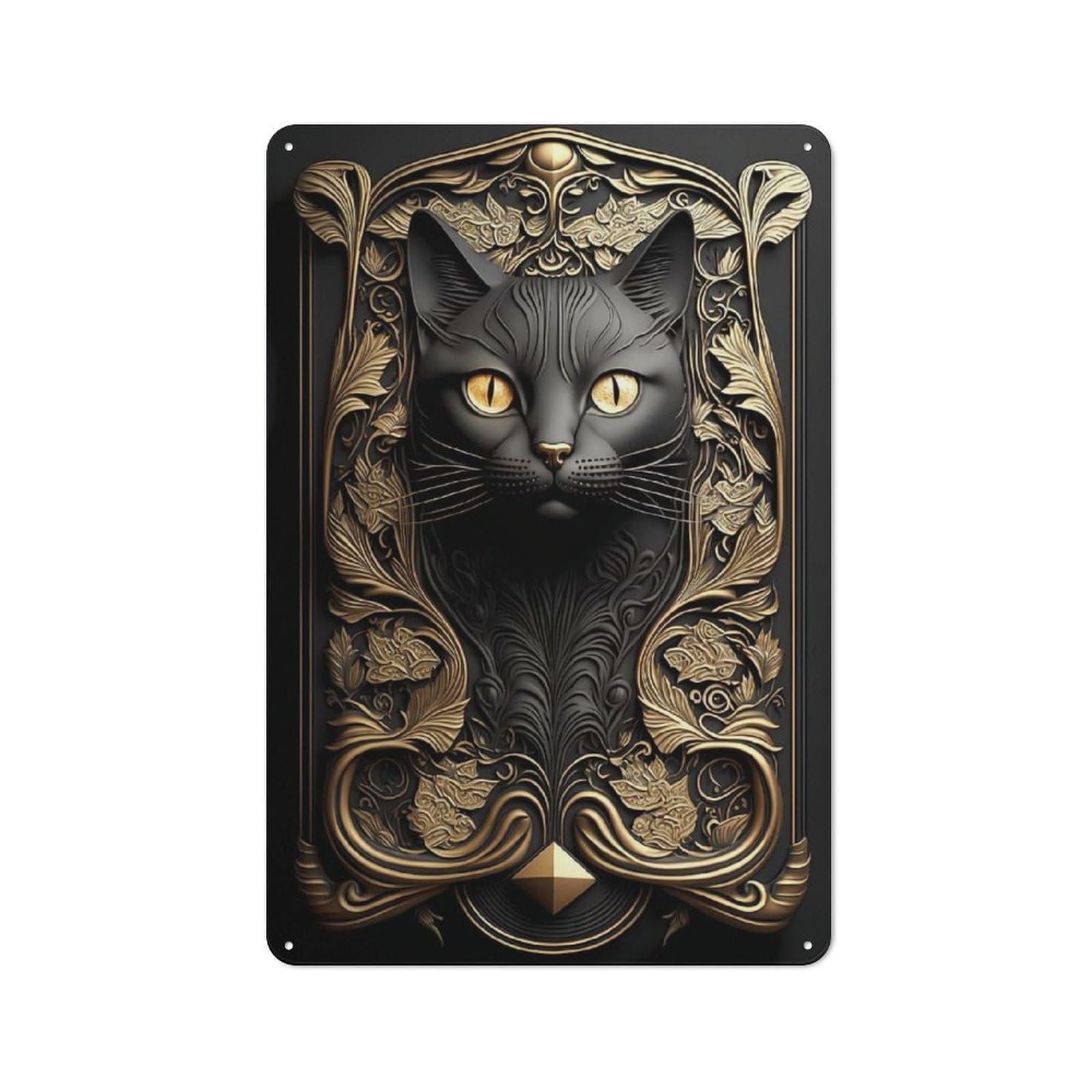 Junmoney Style-18 Black Cat Golden Art Deco Rustic Metal Plaque 30X20cm For Café Or Restaurant, Wall Decor For People Reorganising Café And Restaurant