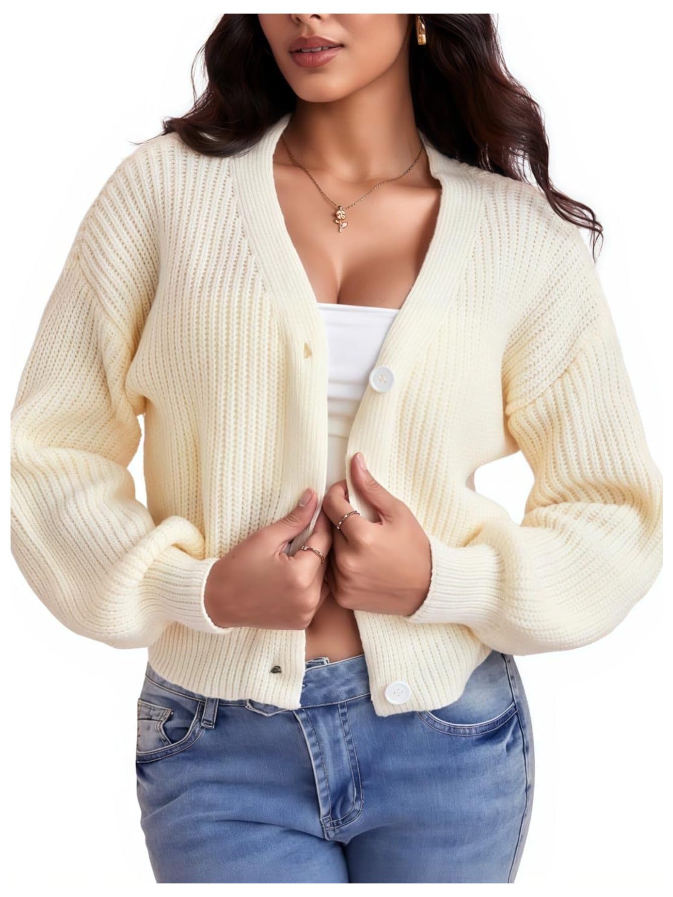 SHENHE Womens Cardigan Sweater Casual Button Down Long Sleeve V Neck Knitwear Cardigan Top