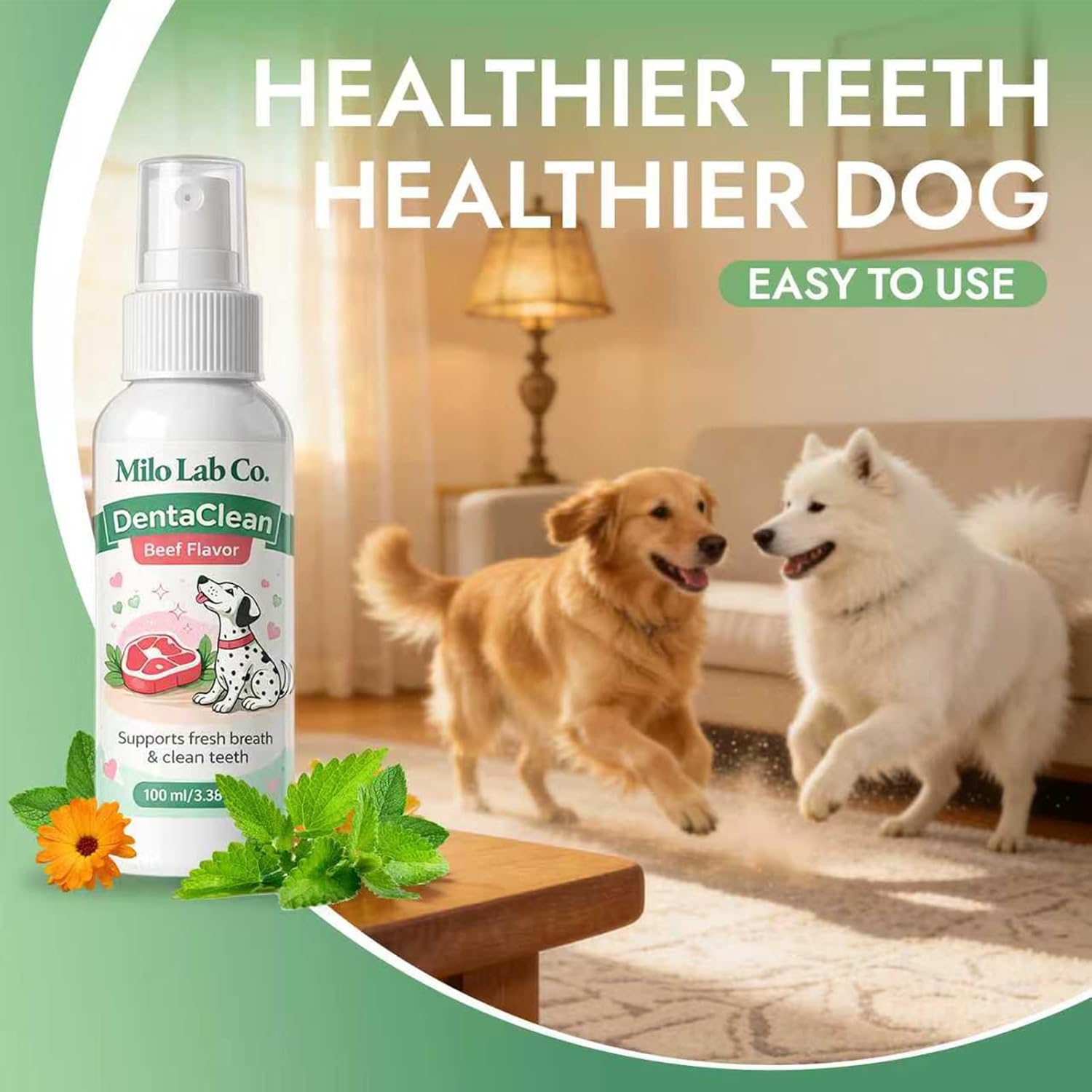 MiloLabCo Dog Dental Spray for Teeth Cleaning, Natural Plaque & Tartar Support for Dogs, No-Brush Dog Oral Care with Probiotics & Sea Kelp, Helps Promote Fresh Breath & Healthy Gums (1pcs)