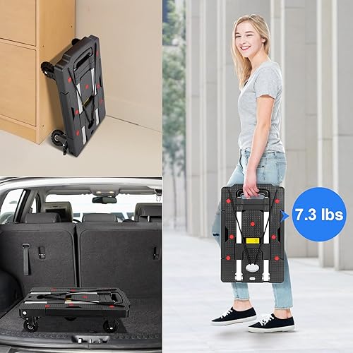 Miniatura 6 de Camión de mano plegable, 330 libras, carrito de mano plegable, carrito de mano resistente, carrito de equipaje de plataforma portátil con 5 ruedas y