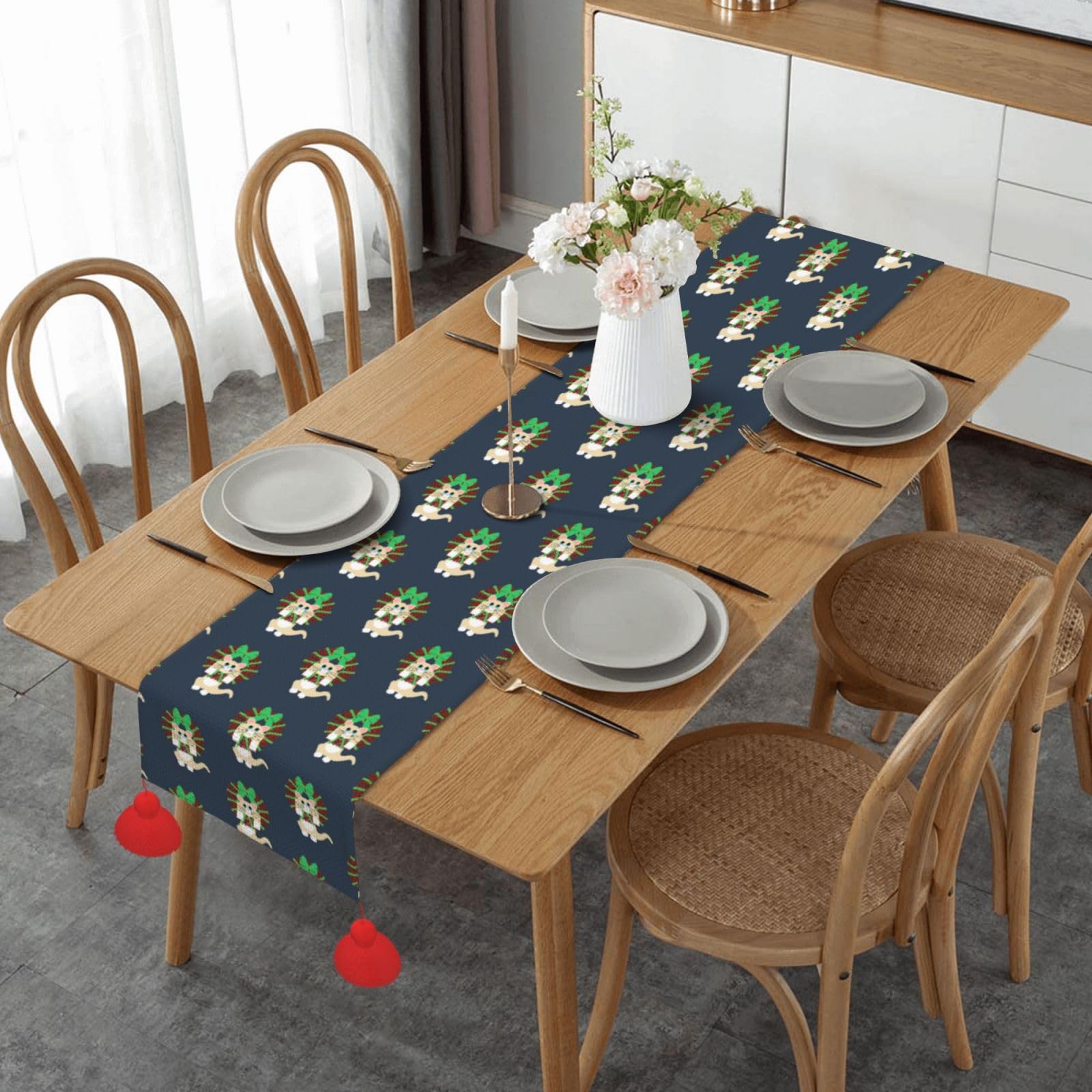 Chemin de table de Noël motif chat décoration table cuisine fêtes