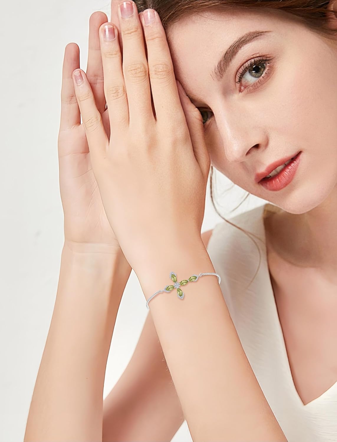 Cross Bracelet for Women 925 Sterling Silver Halo Gemstone Religious Christian Bracelet Birthstone Jewelry for Her