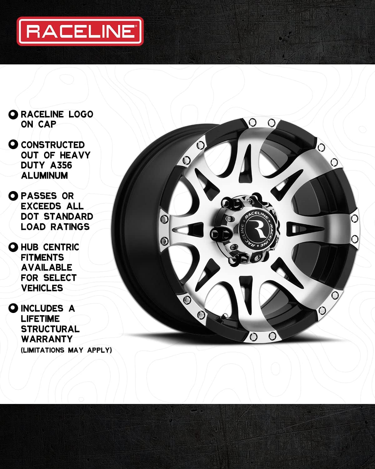 Raceline Wheels 982 RAPTOR Wheel Mirror/Black 17X9"8X170 Bolt Pattern -12mm Offset/(4.5"B/S) 8 Spoke Aluminum Passenger Car Wheels, Full Size Replacement Black Car Rims