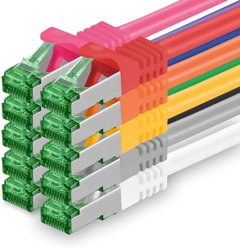 Cat7 Cable de Red Ethernet LAN 2m - 10 colores - 10 piezas - Sftp Pimf Lszh - 10 GB s RJ45 Connectores Cat6a compatible con Cat5 Cat6 Cat7a Cat8