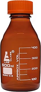 Eisco Labs 500ml Amber Reagent Bottle with Screw Cap and 50ml Graduations