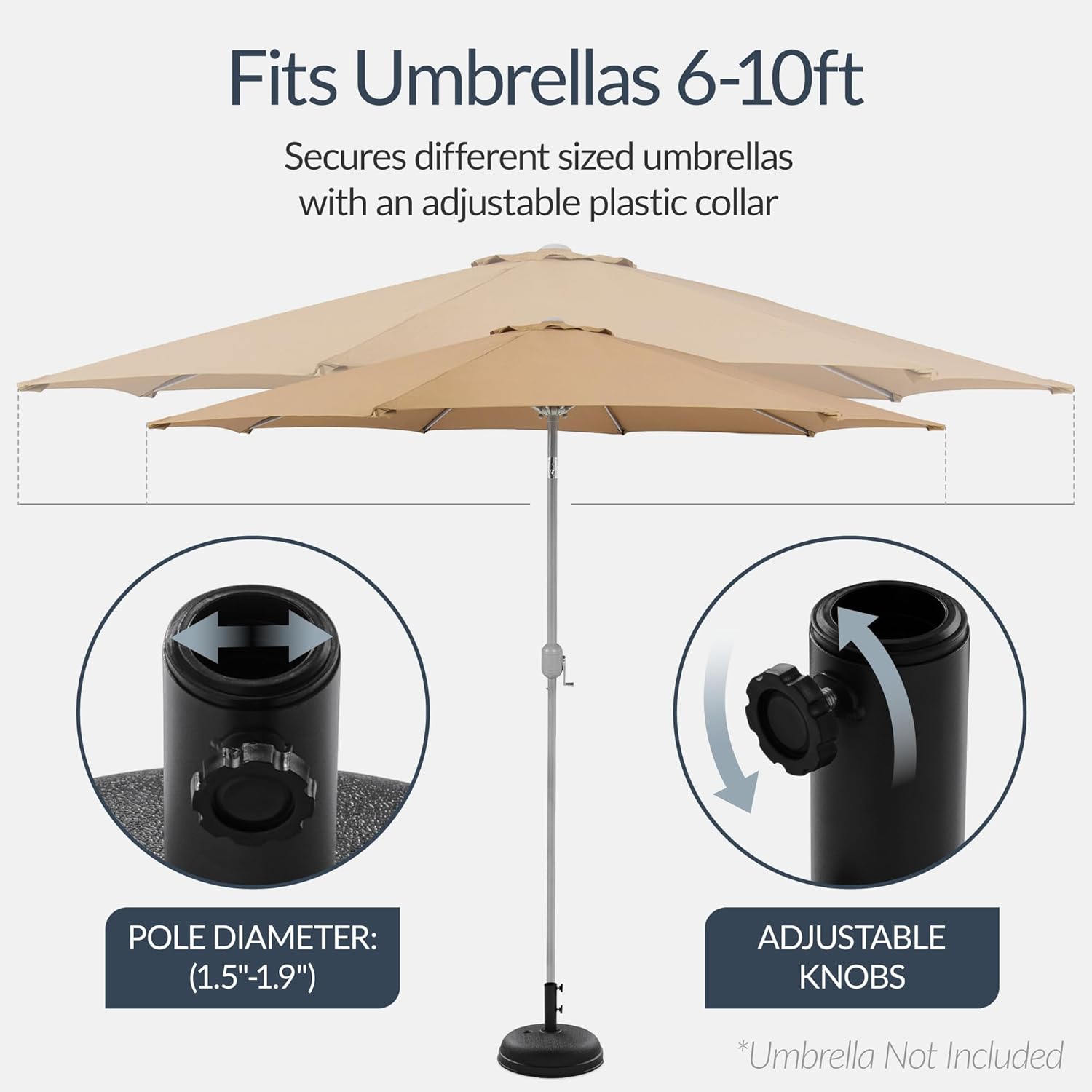 Best Choice Products Fillable Umbrella Base Stand Round Dome Plastic Patio Umbrella Base Stand, Pole Holder for Outdoor, Lawn w/ 55lbs Weight Capacity, Adjustment Knob - Black