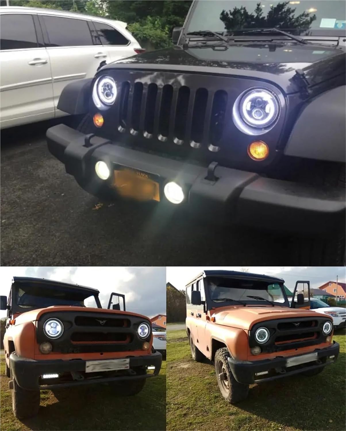 LED HeadLight Bulbs 7inch Round Motorcycle HeadLamp Angle Eyes Turn Signal Compatible With Lada Niva Urban Offroad 4x4 Motorcycle Parts(2PCS BLACK)