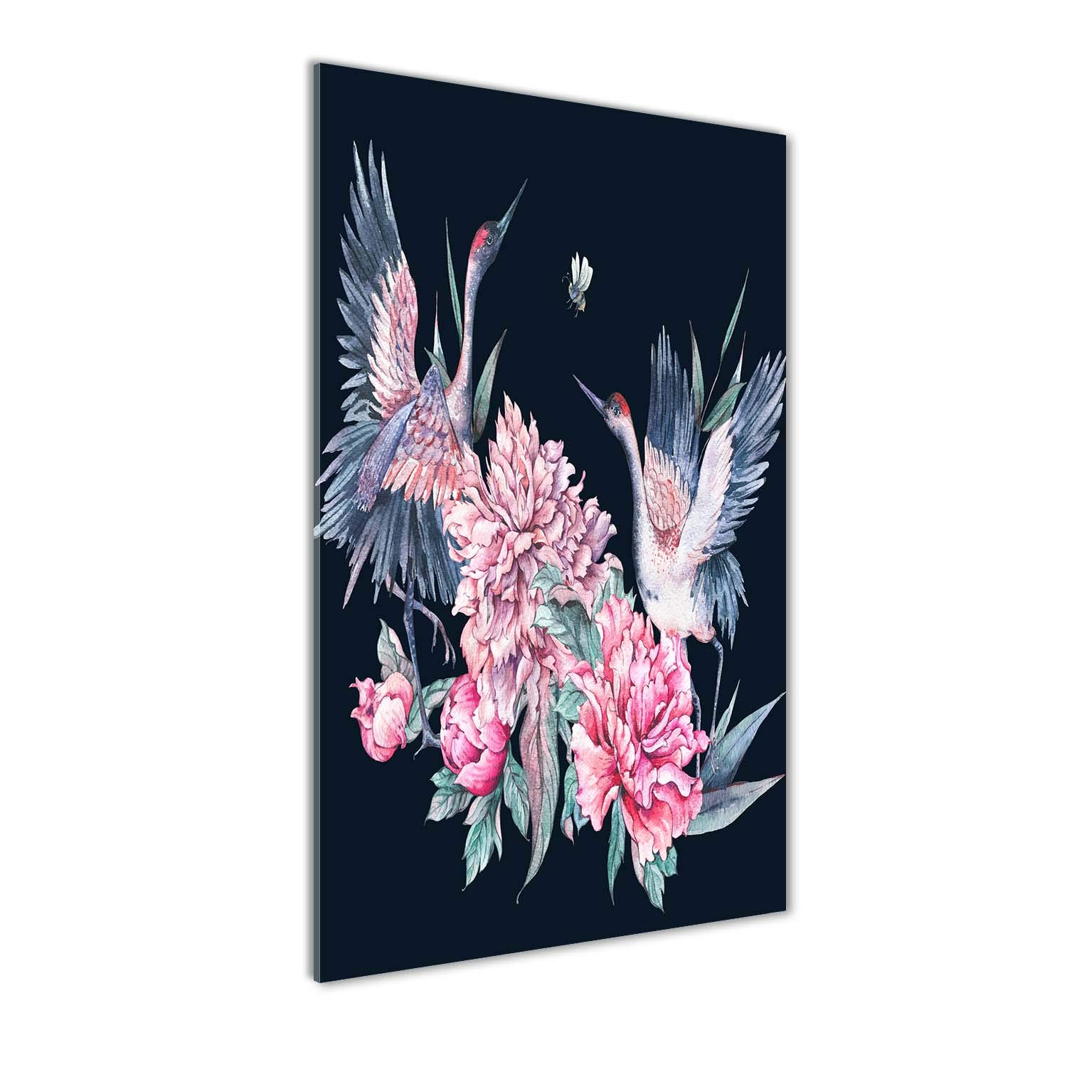 Peinture sur verre trempé 70x140cm Tulup anti-poussière tableau rose grues