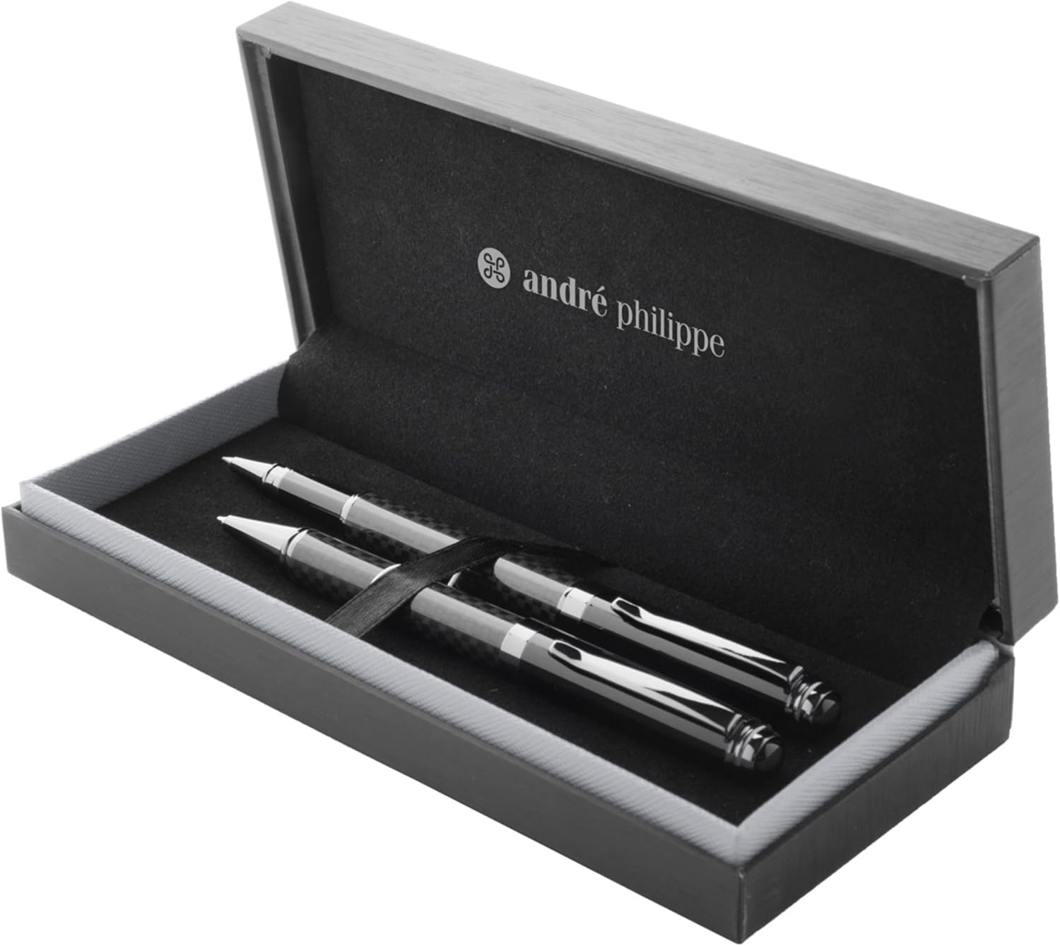 Ensemble d&rsquo;écriture élégant en métal, stylo à bille torsadé noir et stylo roller, stylo à encre gel bleue, coffret cadeau noir