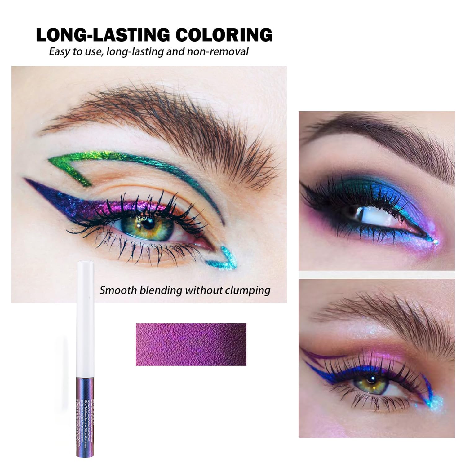 Chameleon Purple Blue Glitter Liquid Eyeliner, Long-lasting Waterproof Multi-Dimensional Shimmering Effect - Image 2