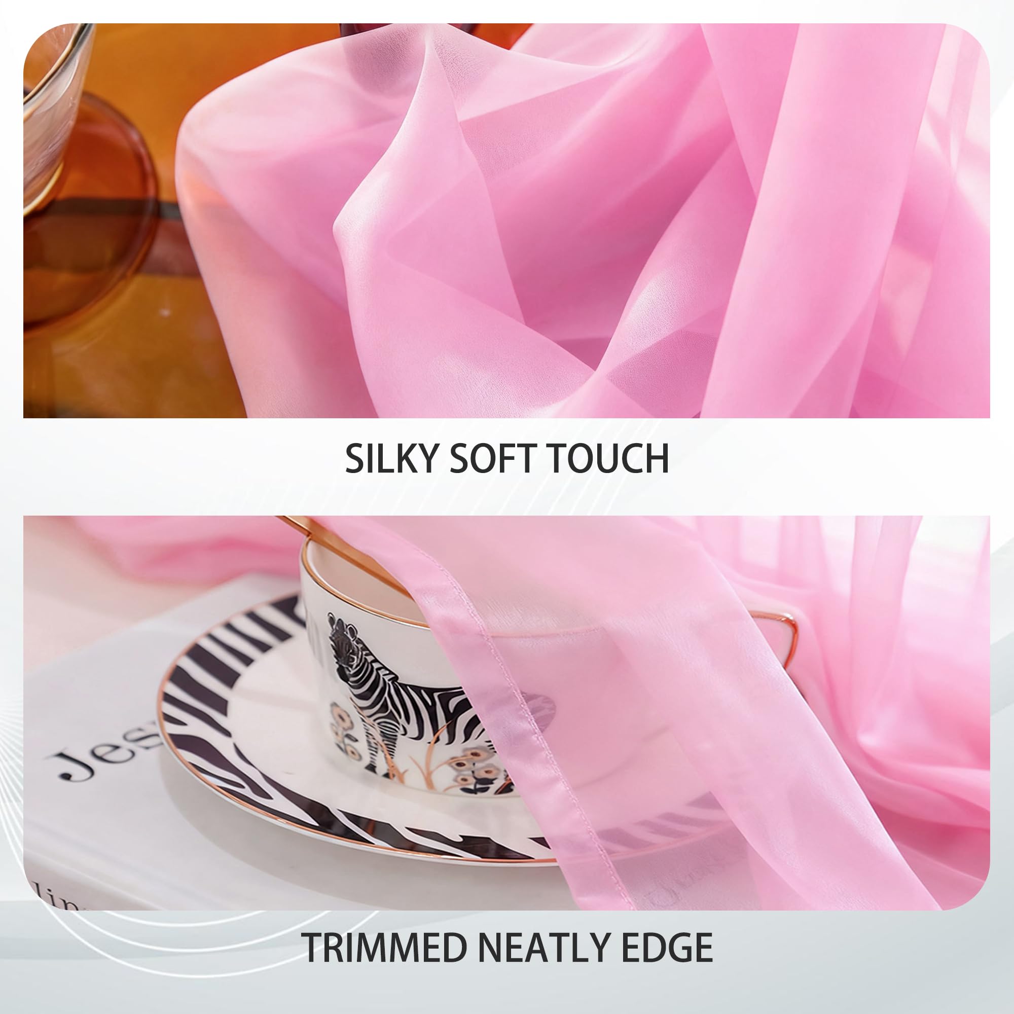 Vorhang Halbtransparent 250 x 270 cm Voile Polyester Transparent Gardinen Ösen Luftig Dekoschal für Wohnzimmer Schlafzimmer Fenster, Rosa