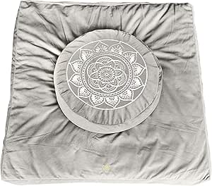 Florensi Meditation Cushion & Zabuton Meditation Mat Bundle- Premium Velvet Meditation Pillow for Women and Men,Washable Cover, Buckwheat Round Floor Pillow & 100% Cotton Square Floor Bench