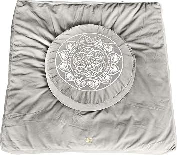 Florensi Meditation Cushion & Zabuton Mat Bundle Grey Round 16 x 5 in Yoga