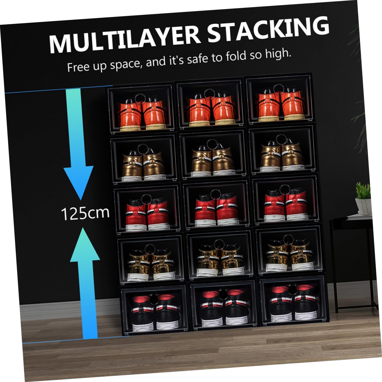 Cabilock 6Pcs Stackable Plastic Shoe Storage Boxes with Transparent Window Shoe Organizer for Closet Dustproof and Space Saving Design