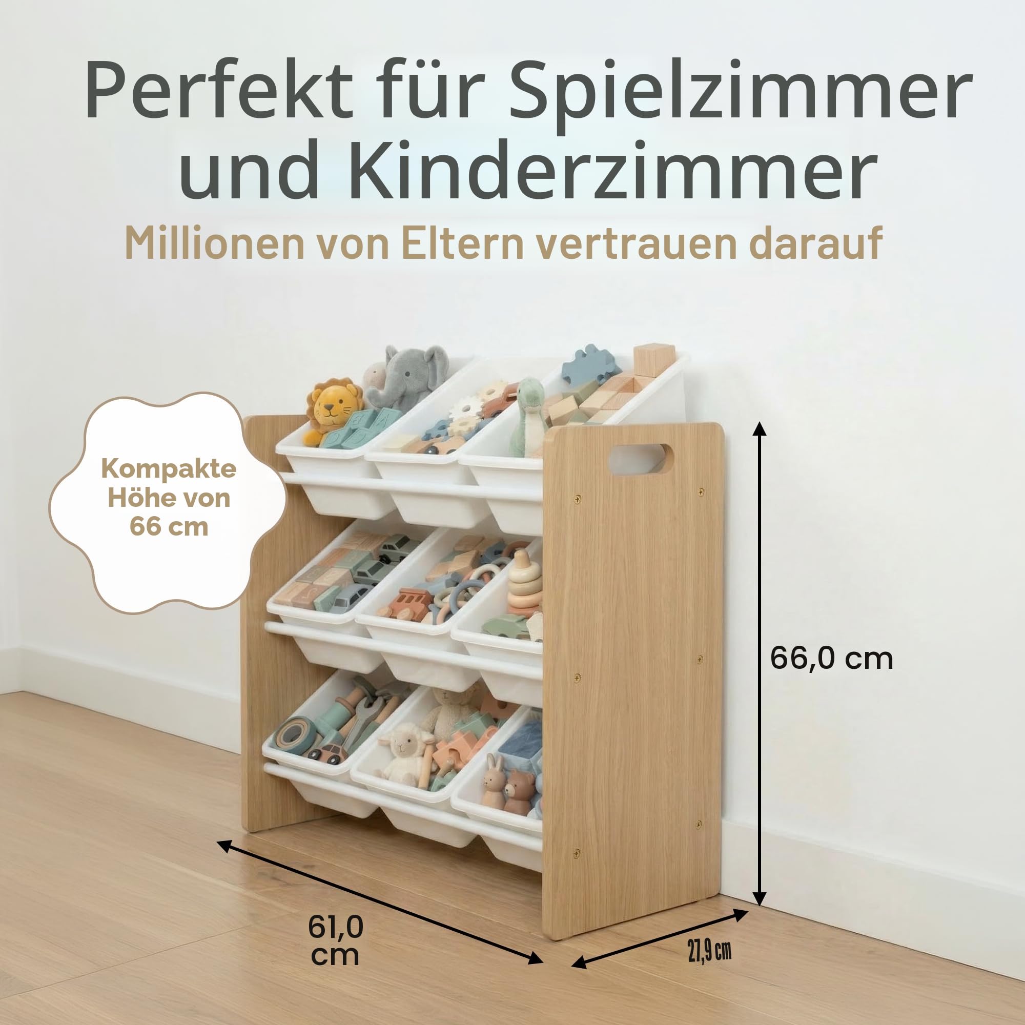 Humble Crew stilvolles Kinderregal aus Holz, Natur/Weiß! 9 Boxen für Spielzeug, ideal für Kinderzimmer. Ordnung mit Charme schaffen