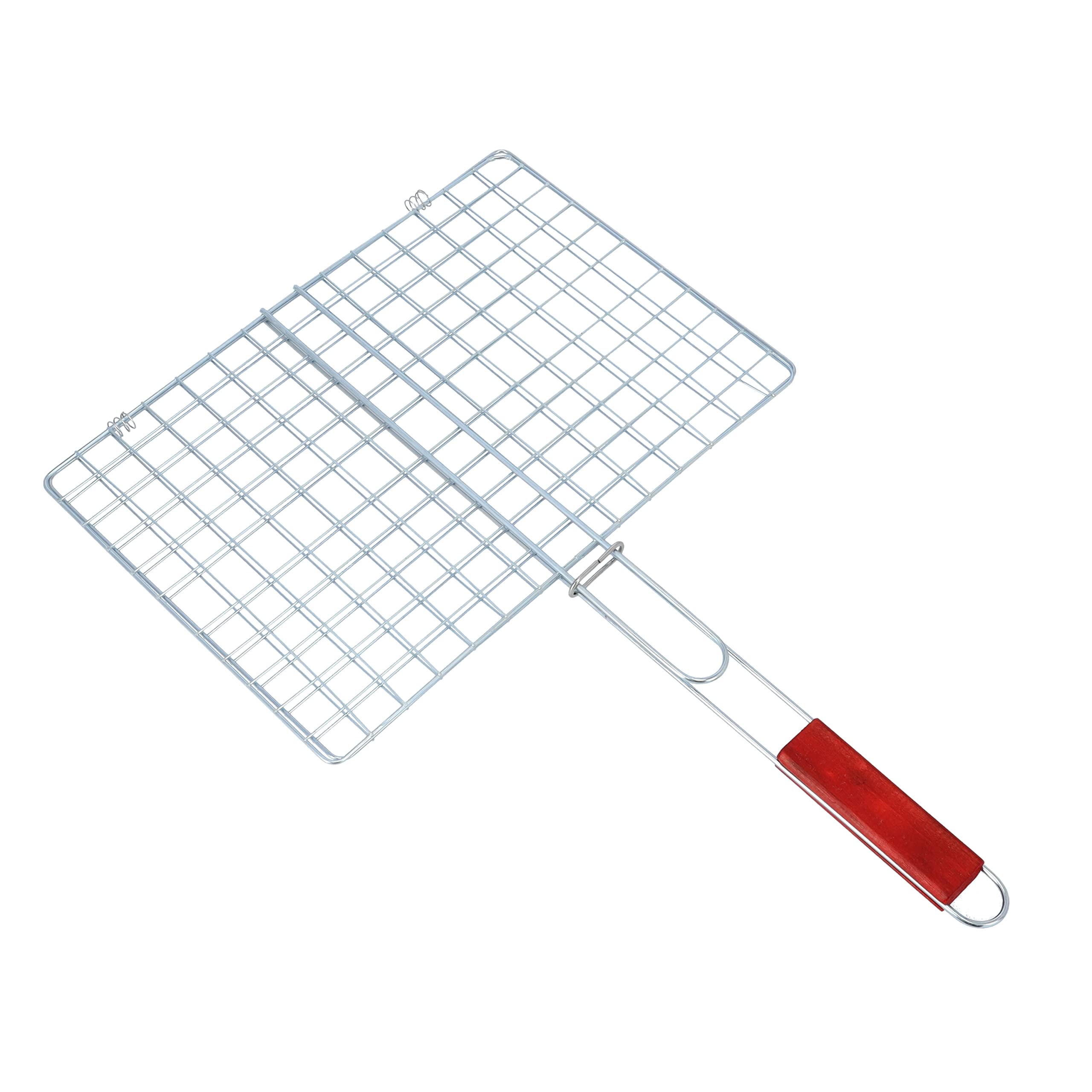 Royalford Barbeque Grill Chromium Plated Iron, Rf10377 - Wooden Handle, Folding Portable Bbq Grill Basket For Fish Vegetables Shrimp, Larger Grilling Area