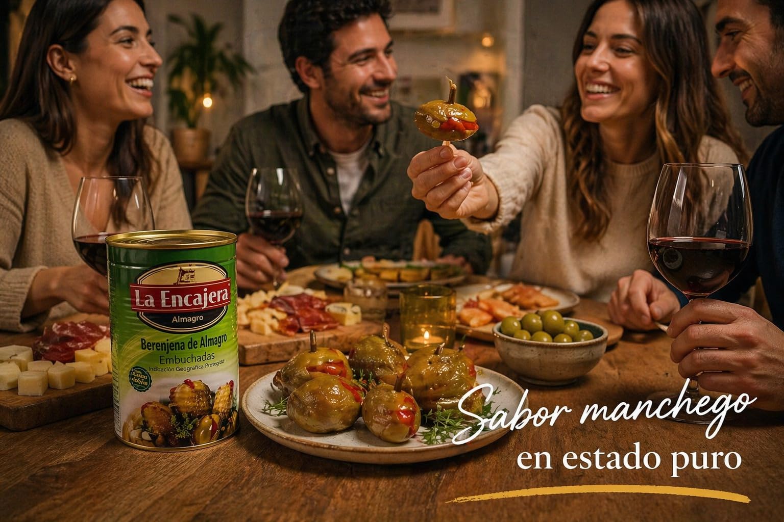 Berenjena Embuchada de Almagro – Elaboración artesanal con aliño tradicional y relleno de pimiento, sujeta con tallo de hinojo. Aperitivo gourmet manchego único (Pack 1 Lata).