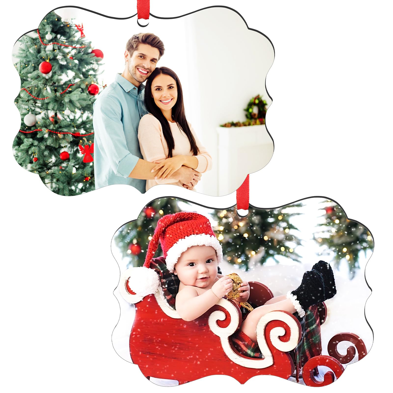 Personalized Christmas Ornaments, 2 Pack Photo Ornaments for Christmas Tree