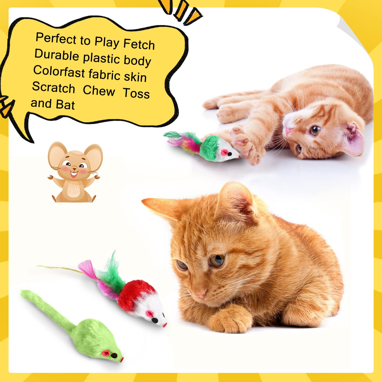Syhood Lot de 120 souris en fourrure pour chat - Jouet interactif avec son hochet pour chats d'intérieur - Couleurs assorties