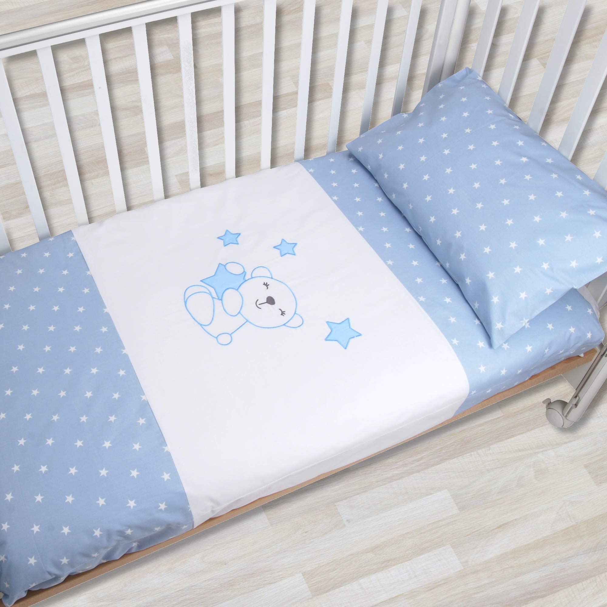 Completo Lettino Neonato Babysanity 4 Pezzi - Copripiumino, Piumino, Lenzuolino E Federa, Ricamato, Made In Italy