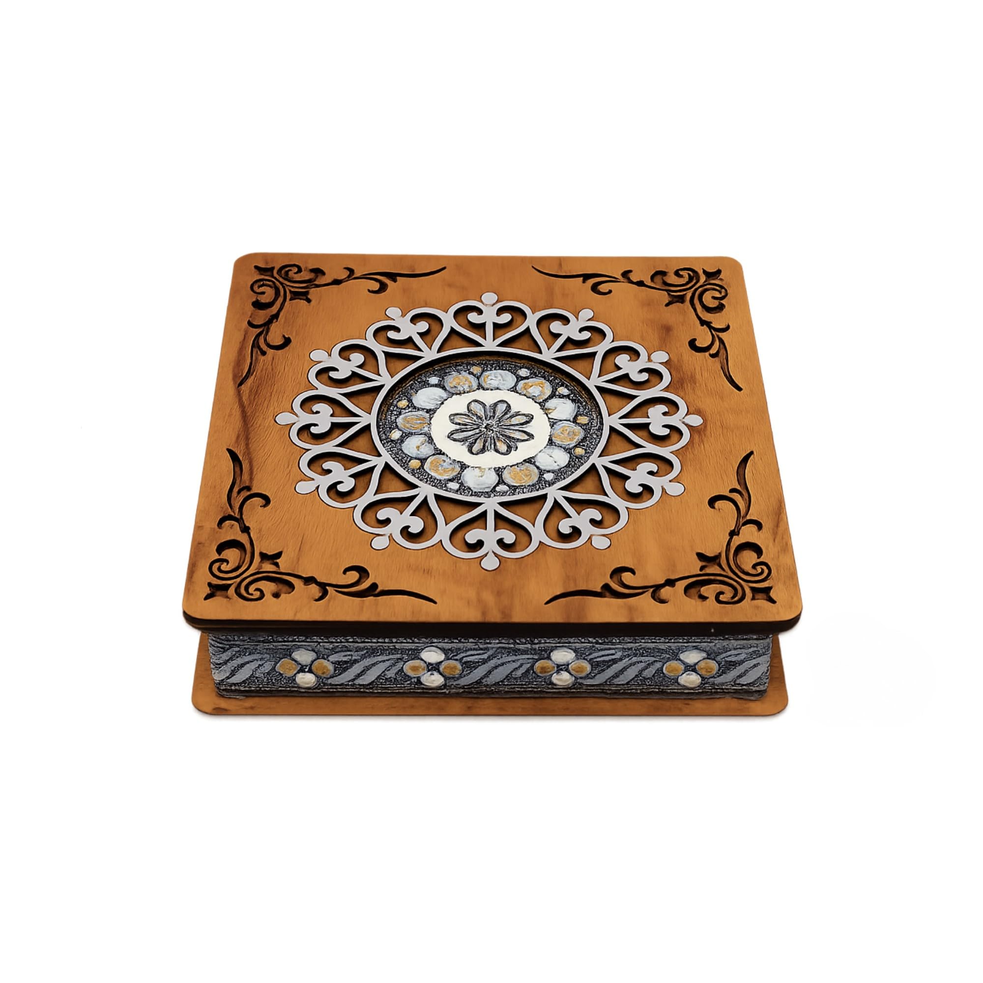 Wooden Handcrafted Dry Fruit Box | Decorative Storage Box for Dry Fruits,Sweets & Snacks |Traditional Gift Box for Diwali, Festive Return Gifts (Rajwadi 6x6)-image-15