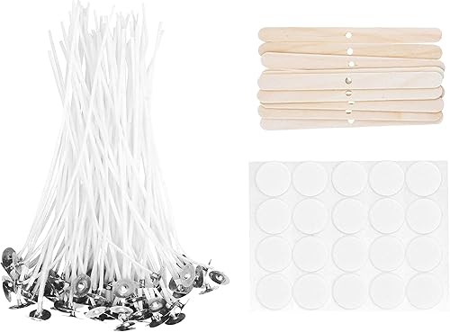 Mandala Crafts 100 mechas de velas para hacer velas, kit de fabricación de velas con mecha de vela, 60 calcomanías de mecha de vela, mechas de velas