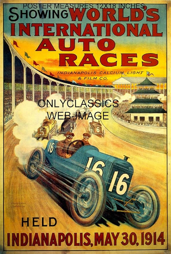 Onlyclassics Indianapolis Motor Speedway Art Deco Auto Racing Poster Indy 500 Litho Graphics Posters Prints Amazon Com