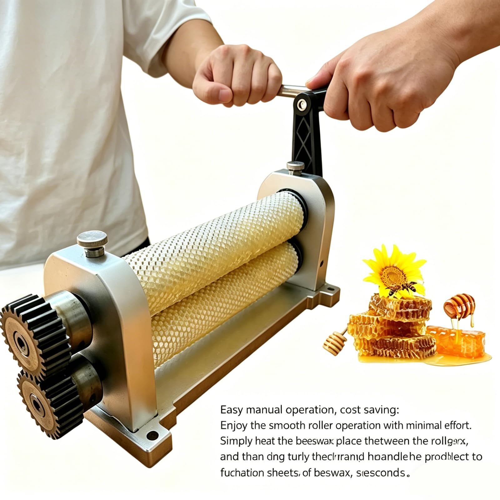Bienenwachs-Pressmaschine – Manuelle 280 mm Aluminium-Legierungsrolle, Zellgrößen 4,9/5,1/5,4 mm, Imkerausrüstung für Waben