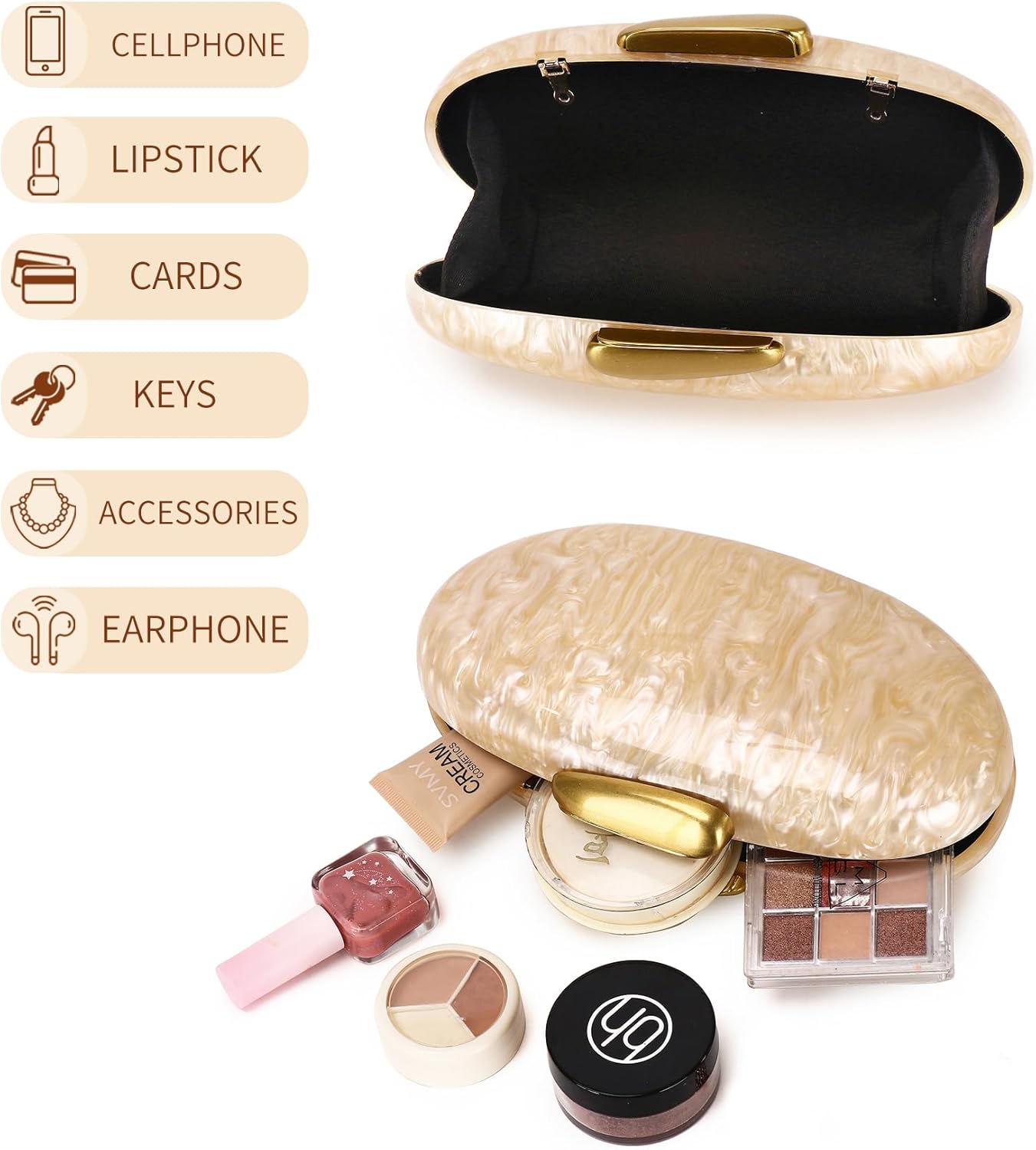Labair Acrylic Clutch Purse Marble Shell Evening Bag Trendy Handbags for Women Wedding Party Formal.