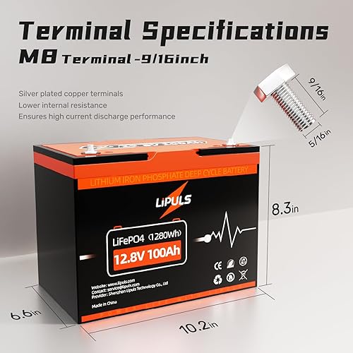 Miniatura 4 de Batería de litio Mini LiFePO4 de 12 V100 Ah, súper ligera y mini, máx.1280 Wh, batería de litio de ciclo profundo BMS de 100 A, batería de iones de