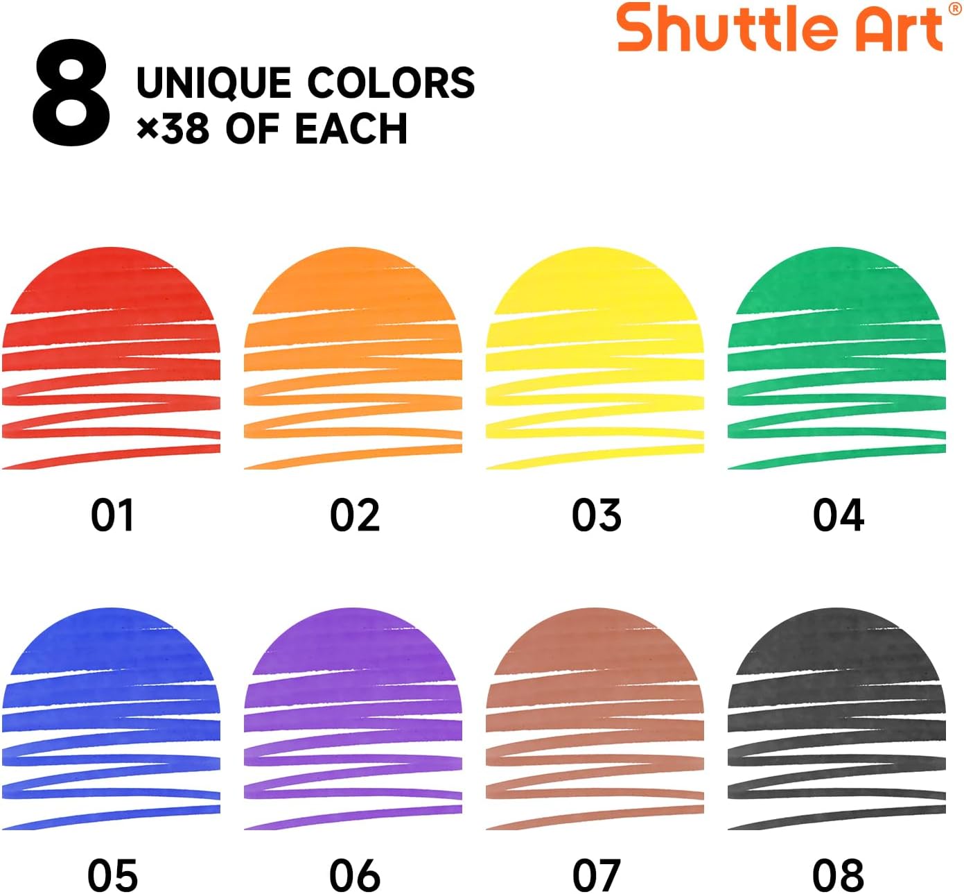 Shuttle Art 304 Pack Washable Markers, 8 Colors Broad Line Markers, Separate Pack of 38, Conical Tip Marker Bulk with a Box, Home Classroom School Supplies for Toddlers Kids Adults Students Teachers - Image 2