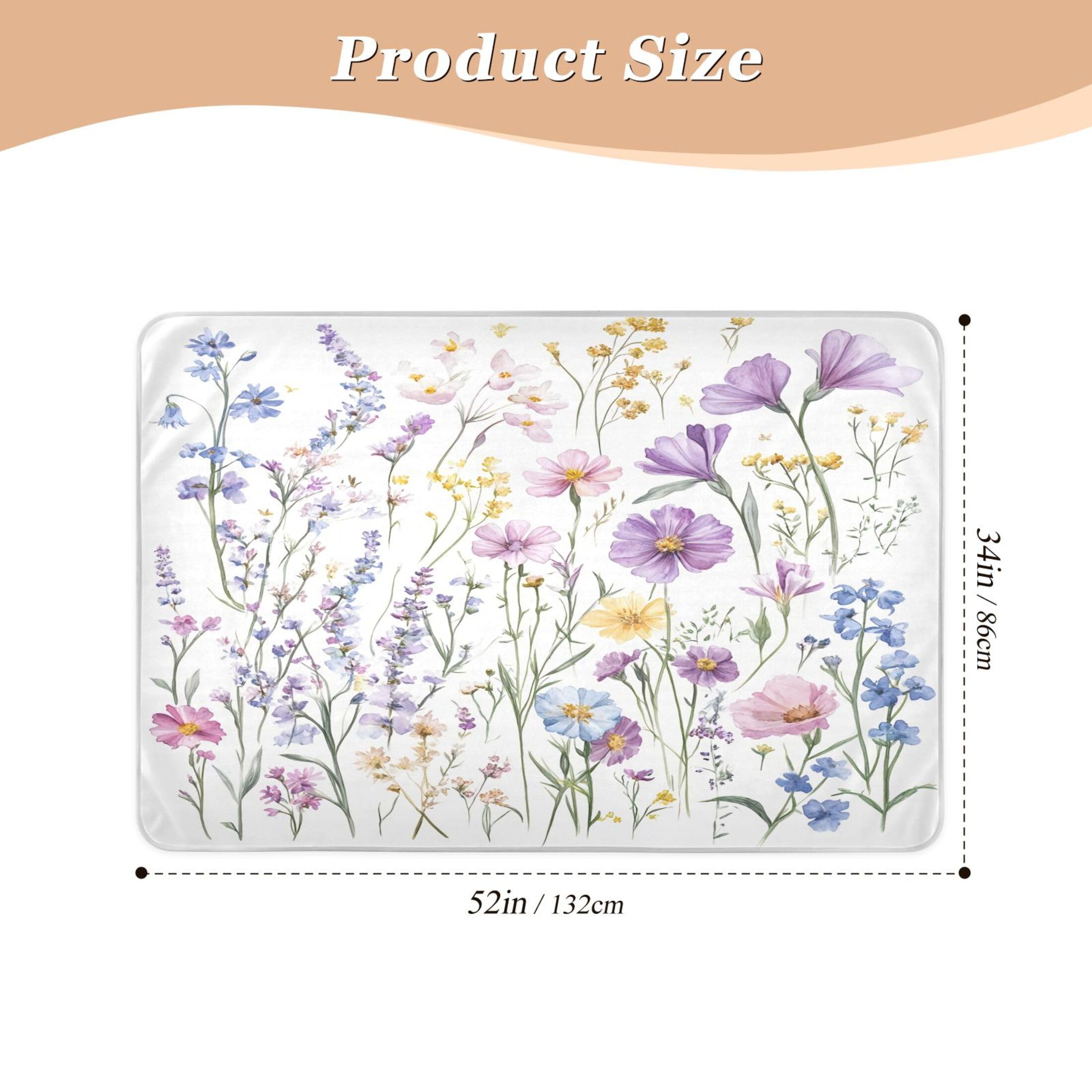 Takiito Watercolor Floral Bed Pad Reusable Bed Underpad Washable Waterproof Leak-Proof Quick Dry Incontinence Pee Pad for Toddlers Kids Adults Pets 34x52 in