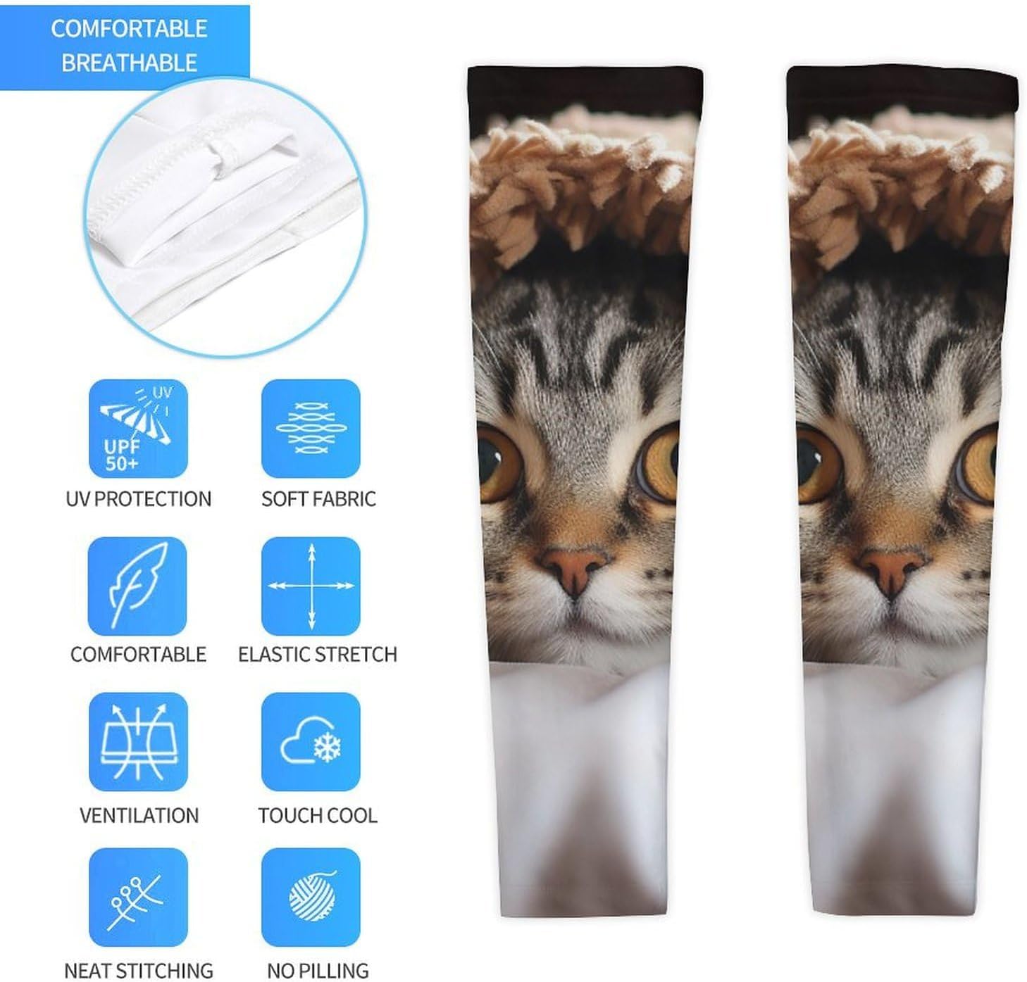 UV Sun Protection Cooling Arm Sleeves XX-Large (xx_l), Compression, Soft | Cat Under Blanket Arm Covers for Sport, Breathable, Tattoo Cover Up, Portable Arm Brace for Women Men