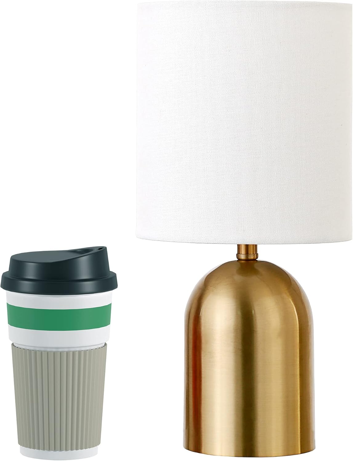 Brass Mini Table Lamp with White Linen Shade