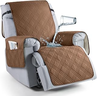 TAOCOCO Waterproof Recliner Chair Cover, Non Slip Oversized Recliner Covers for Recliner Chair with Pocket, Reclining Chair Cover Furniture Protector for Kids, Dogs(28'', Brown)