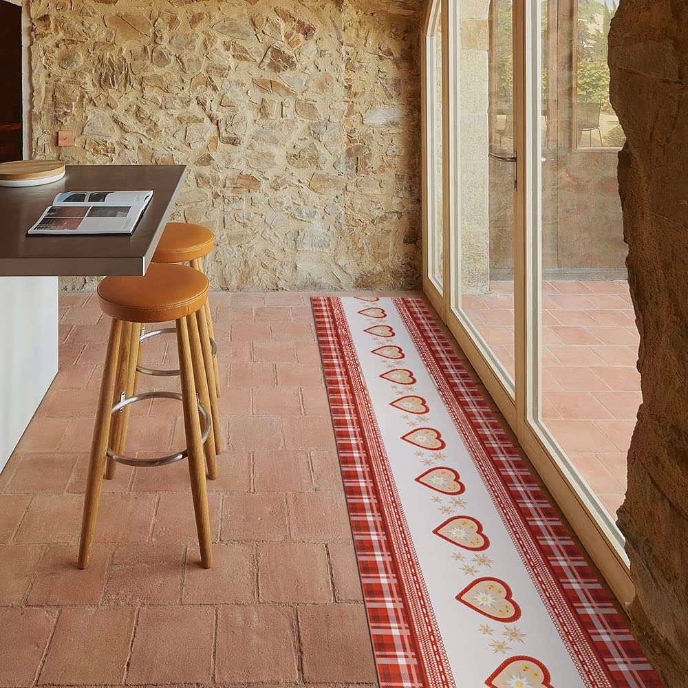 JOKE TIROL Tapis de cuisine en PVC au mètre, tapis de cuisine en vinyle, antidérapant anti-taches, design tyrolien de Noël (50 x 290 cm, LOVE RED)
